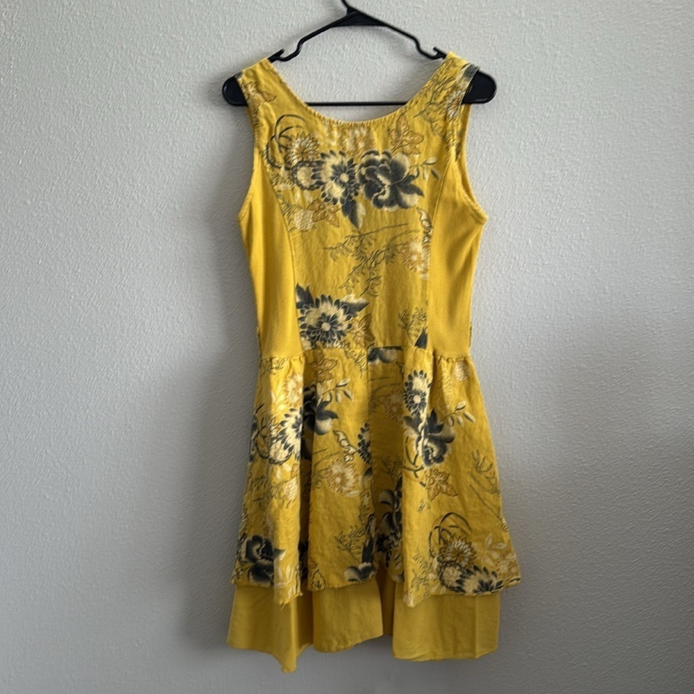 Yellow Tiered Floral Sleeveless Dress Made in Italy - Picture 2 of 10